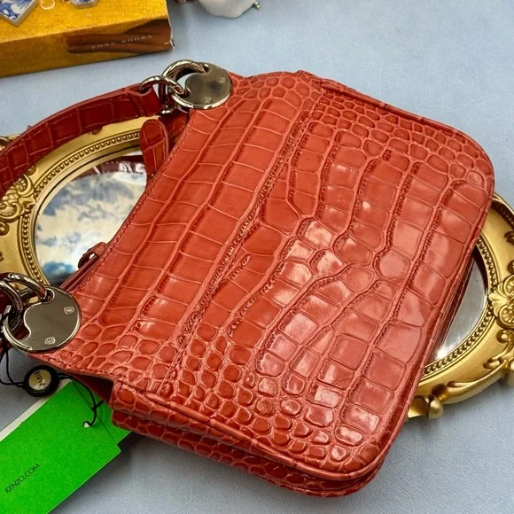 🆕 KENZO 🧿 NWT Medium Tali Croc Embossed Eye Motif Bag, Red - Picture 11 of 16